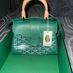 Goyard Green Satchel with Structured Design and Gold Hardware
